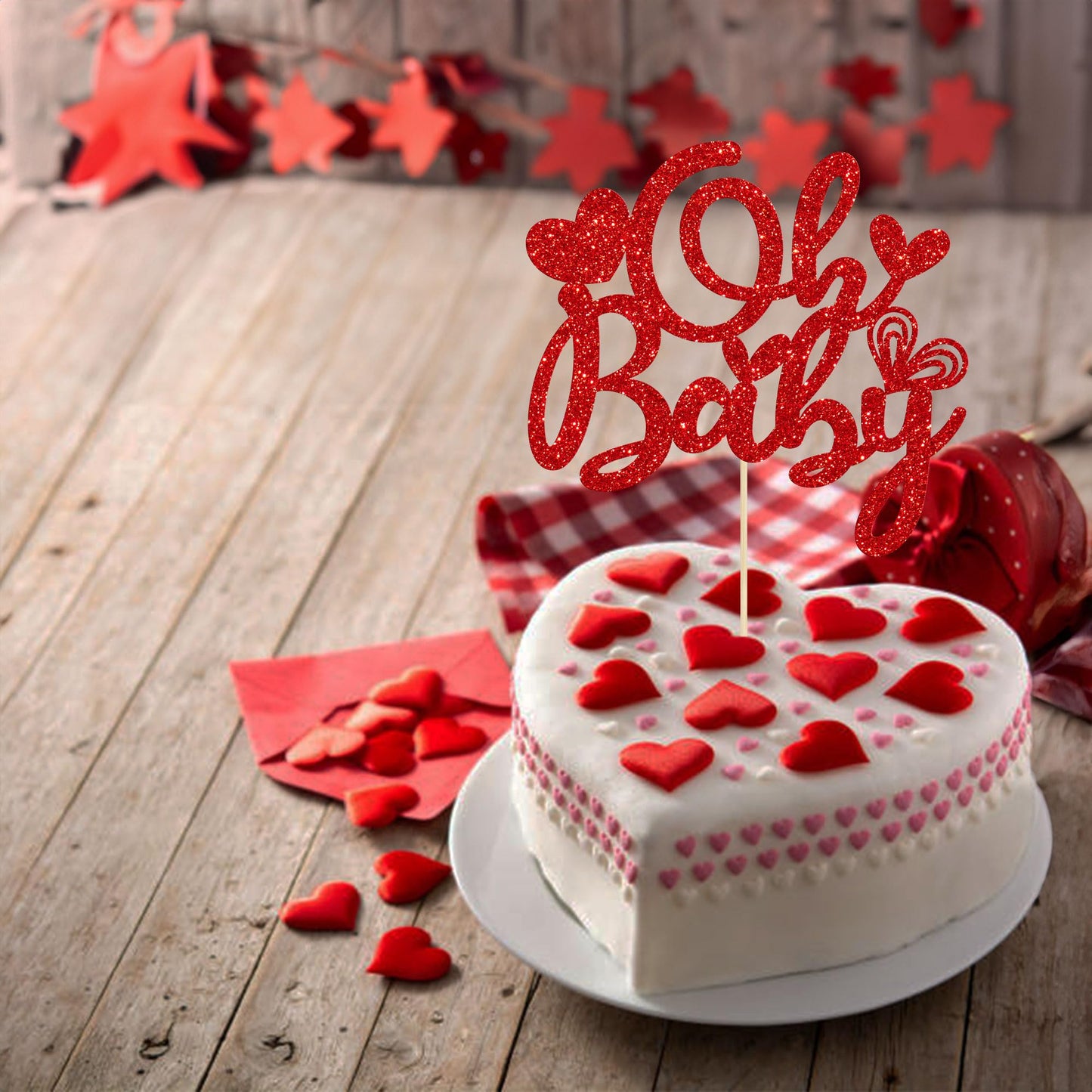 Ephlyn 1Pcs Happy Valentine'S Day Oh Baby Cake Topper Red Glitter Valentine Babyshower Cake Decorations For Love Valentine'S Day