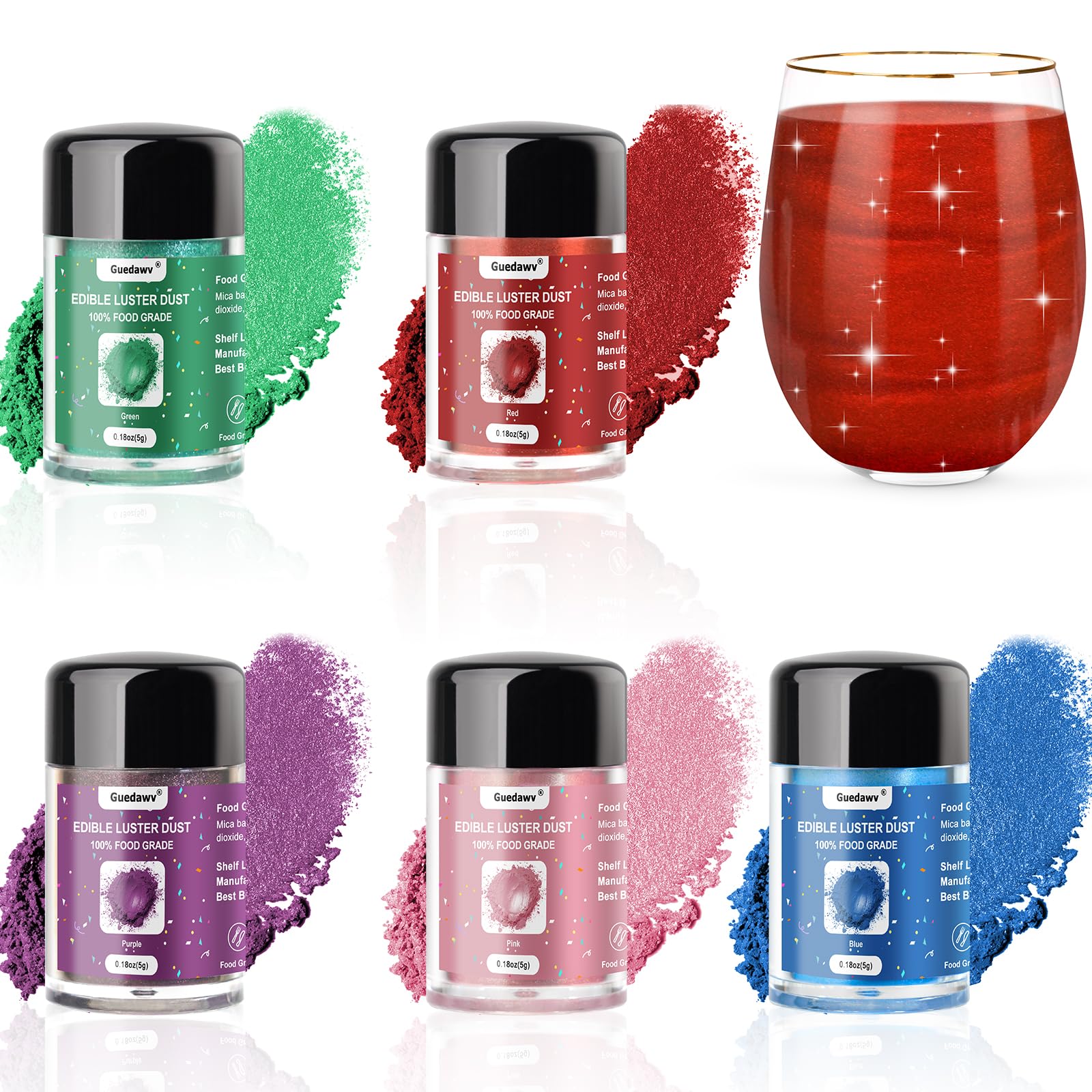 5 Colors Edible Glitter Set, Edible Glitter for Drinks, Luster Dust Shimmer Powder for Christmas Baking, Cakes, Cocktails, Bever