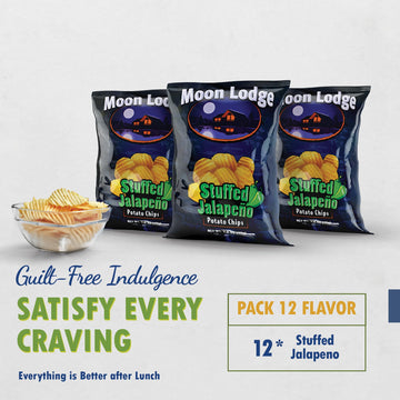 BraveGoods Moon Lodge 12 Pack Stuffed Jalapeño Potato Chips – Kosher & Halal Snacks for Parties & Movie Nights (1.5 Oz Bag)