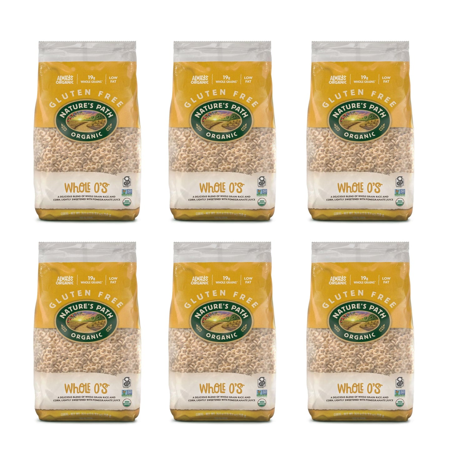 Nature'S Path Organic Gluten Free Whole O'S Cereal, 1 Lb 10.4 Oz Earth Friendly Package (Pack Of 6), Non-Gmo, 19G Whole Grains,