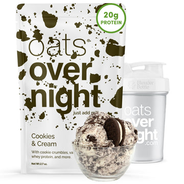 Oats Overnight Cookies & Cream Overnight Oats, 20g Protein, Gluten Free, 2.7 oz (Pack of 8 + Shaker Bottle)