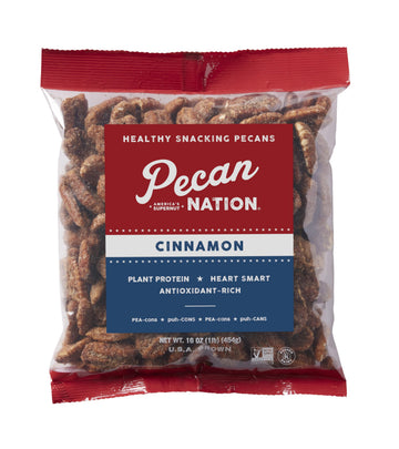 Pecan Nation Cinnamon Roasted Pecan Halves, 16 oz, Non-GMO, Antioxidant-Rich, Healthy Snack, Brown