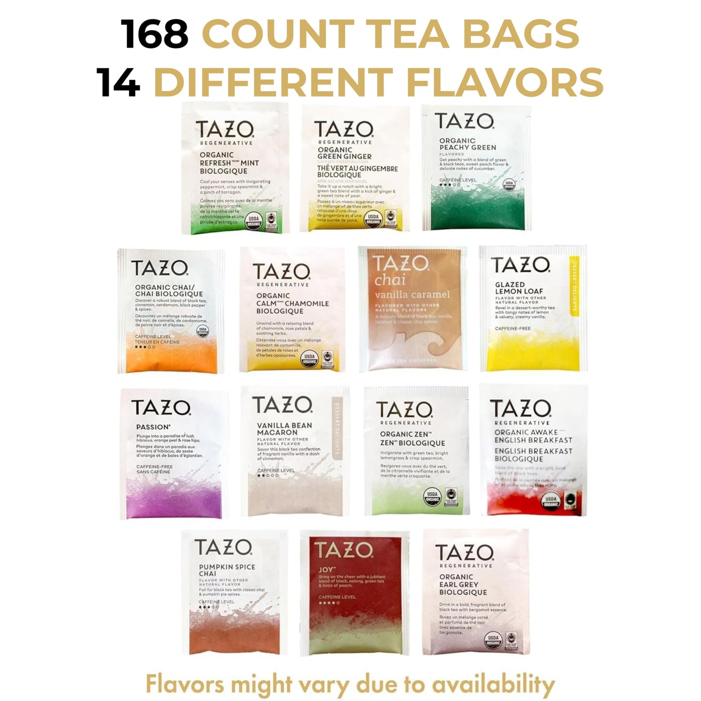 168 Tea Bags - Tea Bags Sampler Assortment Variety Pack Gift Box (42 Count - Pack Of 4) 14 Different Flavors Gifts For Her Him Women Men Tea Lovers Couples Family Friends Coworker