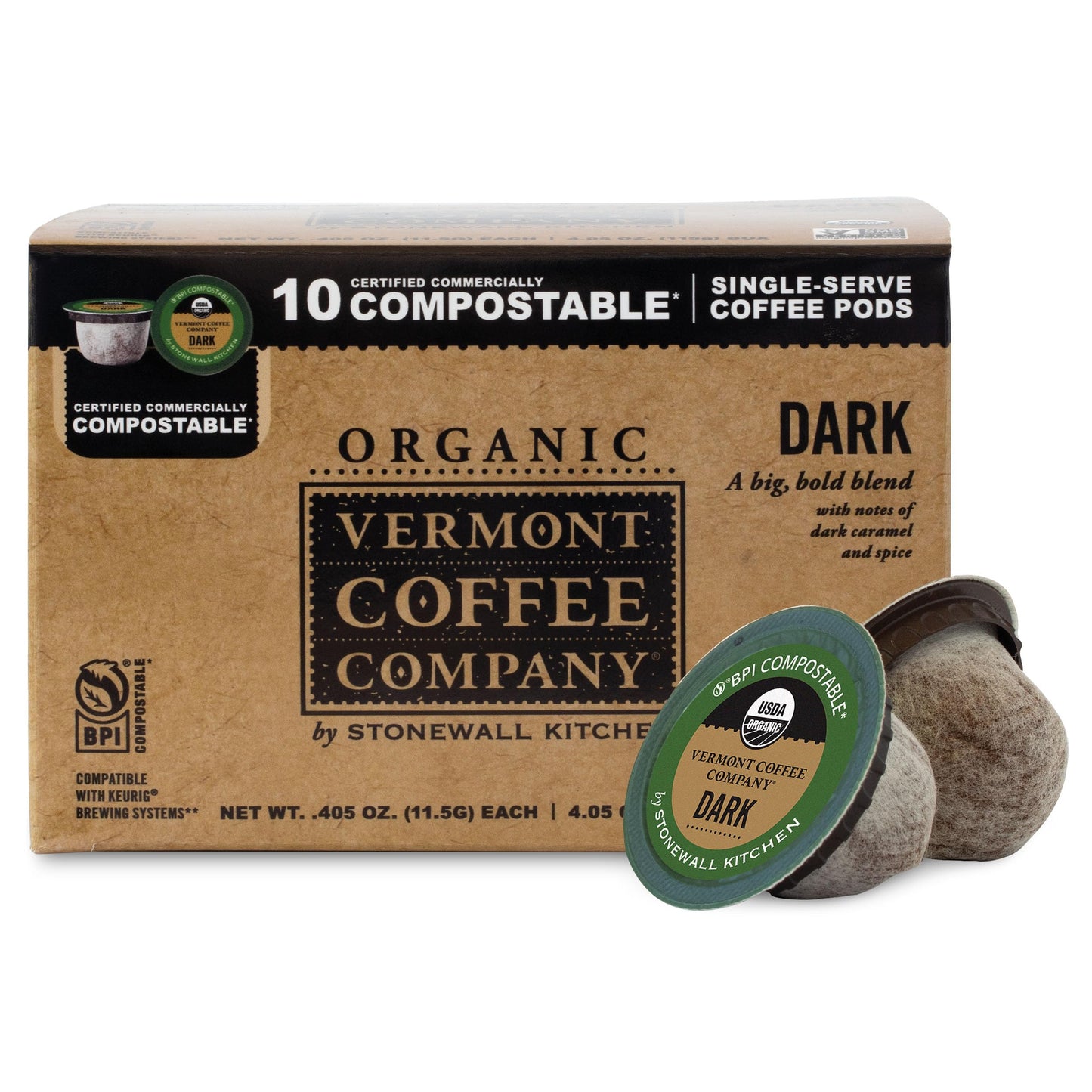 Vermont Coffee Company  Organic Dark Roast Coffee  K-Cup Single-Serve Compostable Coffee Pods  10CT  Made in the USA