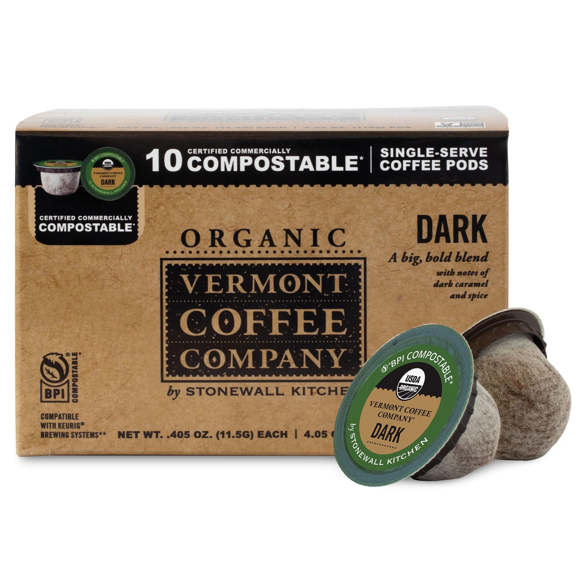 Vermont Coffee Company  Organic Dark Roast Coffee  K-Cup Single-Serve Compostable Coffee Pods  10CT  Made in the USA