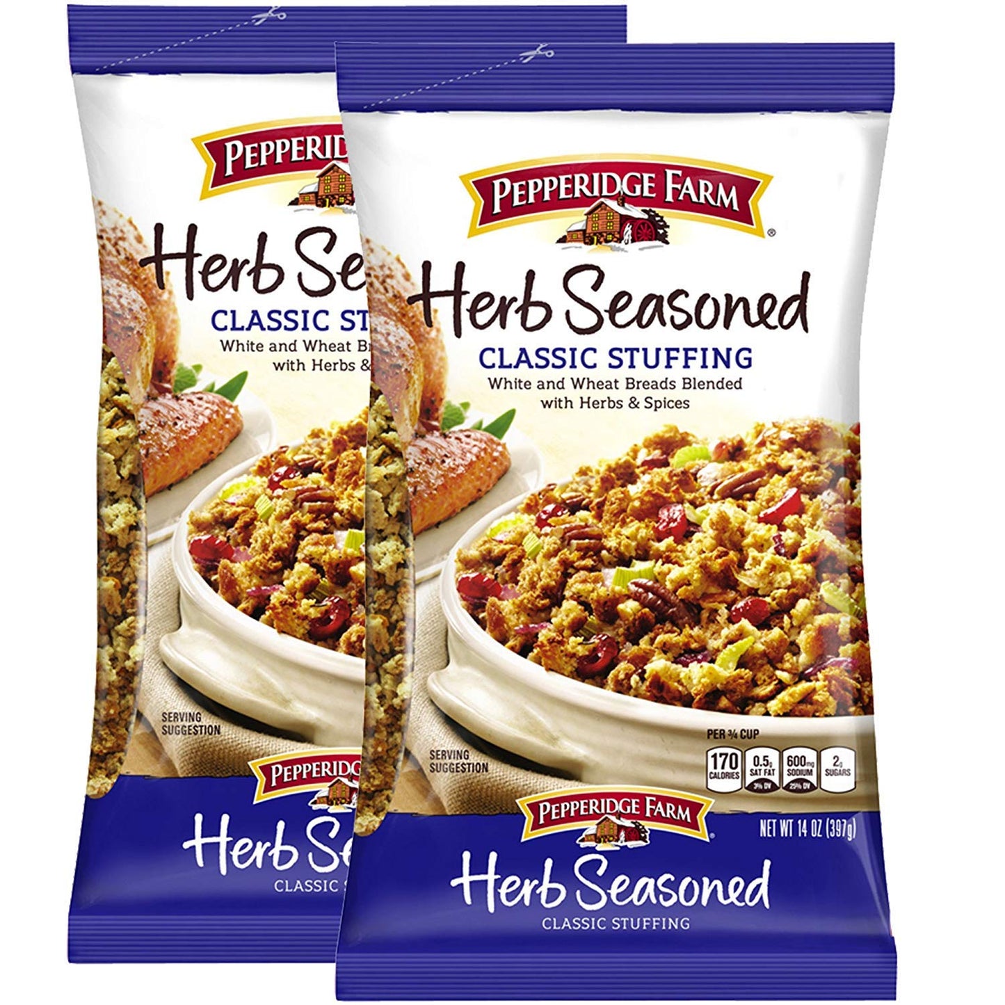 Pepperidge Farm Herb Seasoned Stuffing 12 Oz Bag | White Bread Blended With Herbs & Spices | Turkey Poultry Casserole | Holiday Thanksgiving Christmas Dinner (Classic) (2-Pack)