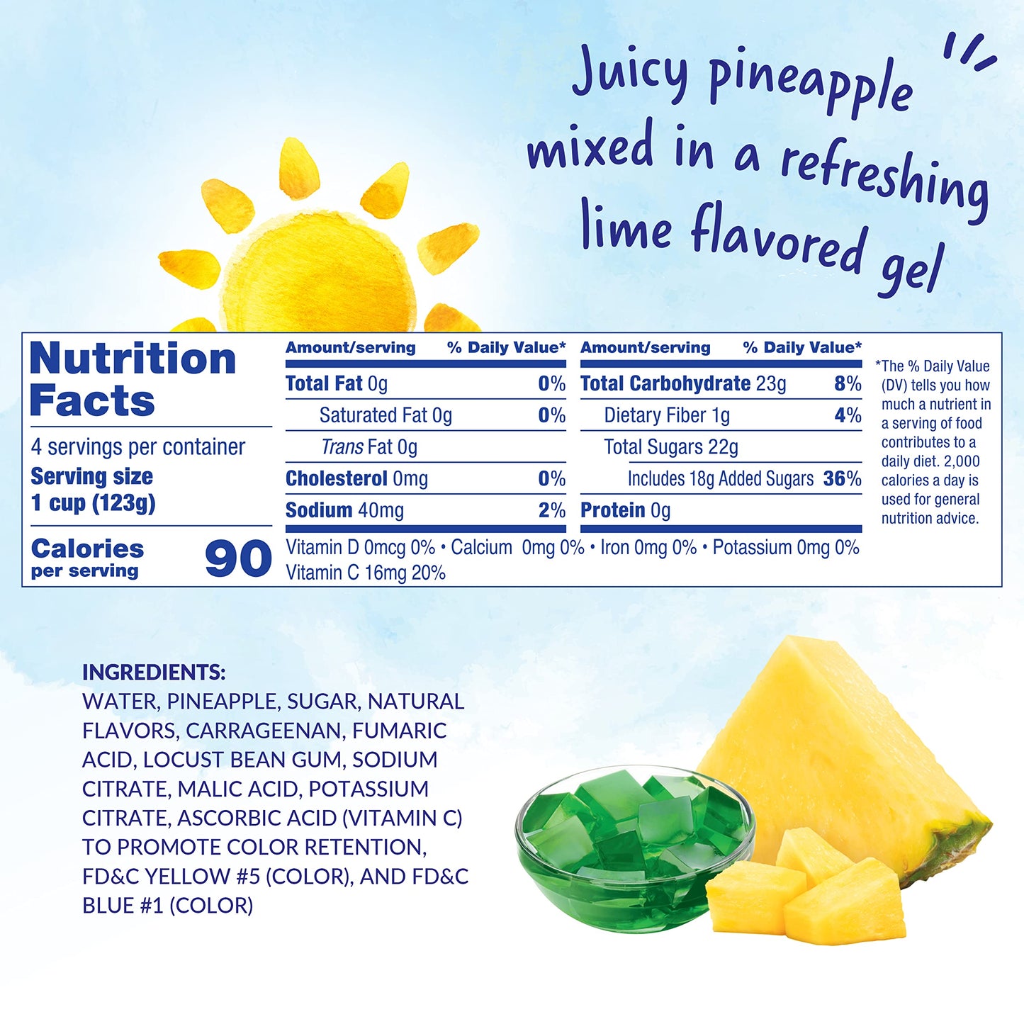 Dole Fruit Bowls Pineapple In Lime Flavored Gel Snacks, 4Oz 24 Total Cups, Gluten & Dairy Free, Bulk Lunch Snacks For Kids & Adults