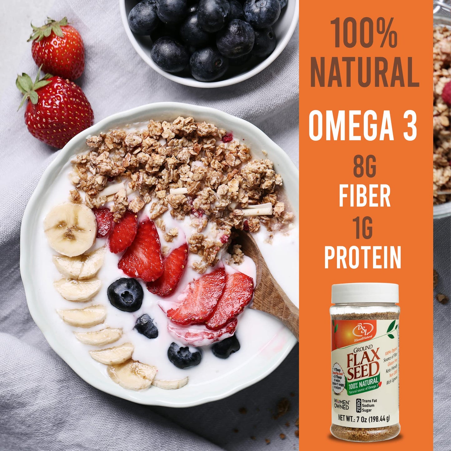 BSL BSWEETBNATURAL Organic Ground Flax Seed - Vegan, Keto-Friendly, 7 Ounce