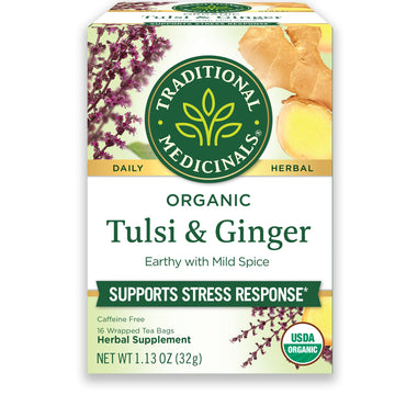 Traditional Medicinals Tea, Organic Tulsi & Ginger, Relieves Stress, Tension, & Irritability, 16 Tea Bags