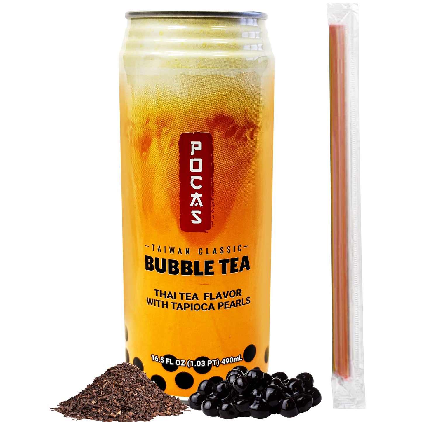Generic POCAS BUBBLE TEA - Classic Taiwan Style Milk Tea with Tapioca Pearls, Ready to Serve, 12 oz