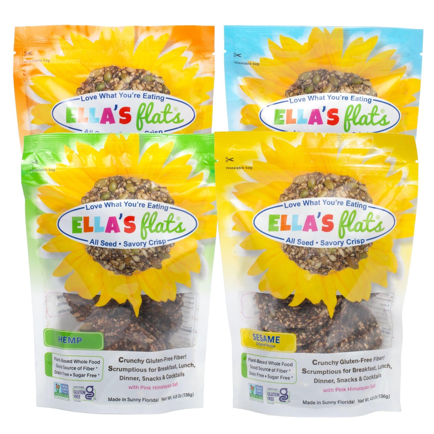 ELLAS FLATS® All Natural Savory Crisps Variety Pack - Gluten Free, Vegan, High Fiber, 6.5 Ounce (Pack of 4)