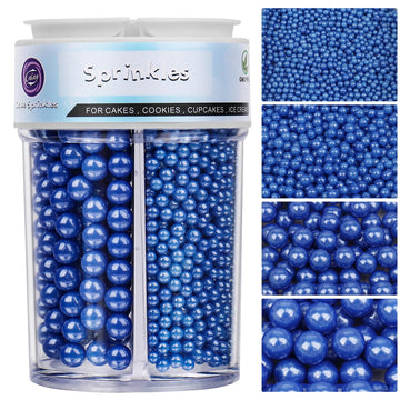 Sprinkles for Cake Decorating, Blue Pearl Sprinkles 4 Sizes Mix for Cake Cupcake Cookie Baking Donuts Ice Cream Toppings