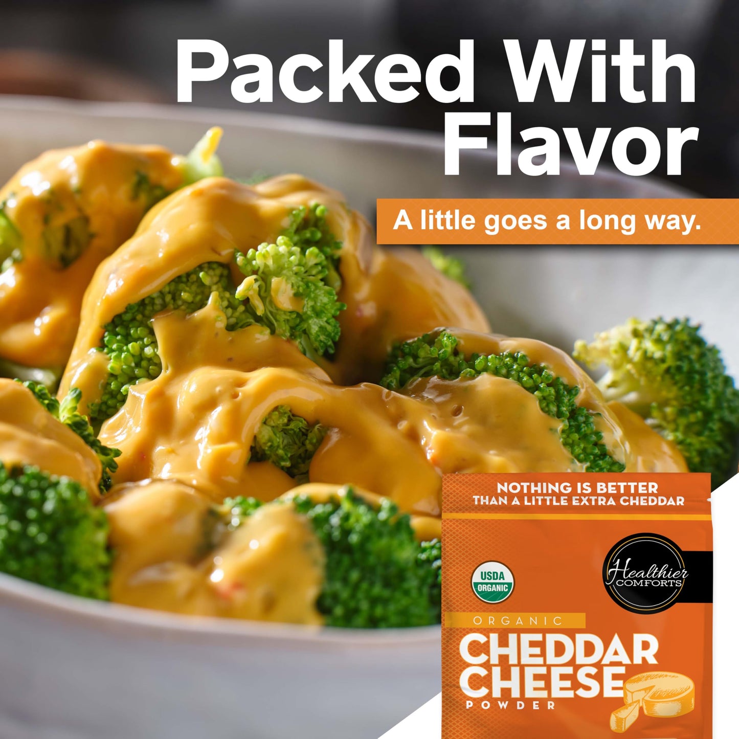 Healthier Comforts Organic Cheddar Cheese Powder | Gluten Free  Keto-Friendly  Non-GMO   &   Free | Perfect for Popcorn Seasoning  Mac and Cheese  Pasta & Sauces (21 oz)