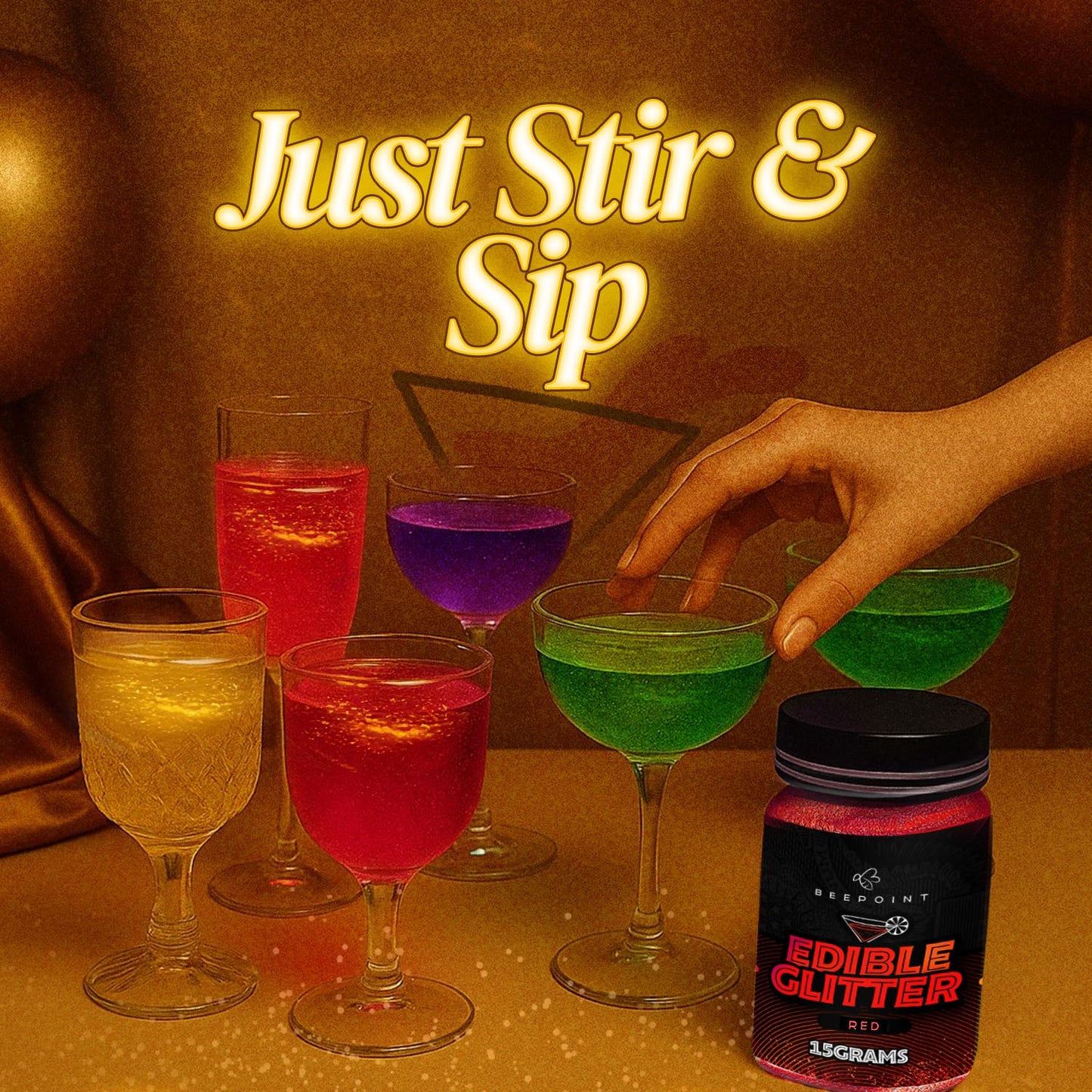 BeePoint Edible Glitter Luster Dust - Food Grade Shimmer Powder for Baking, Cocktails & Cakes - 15g - Red