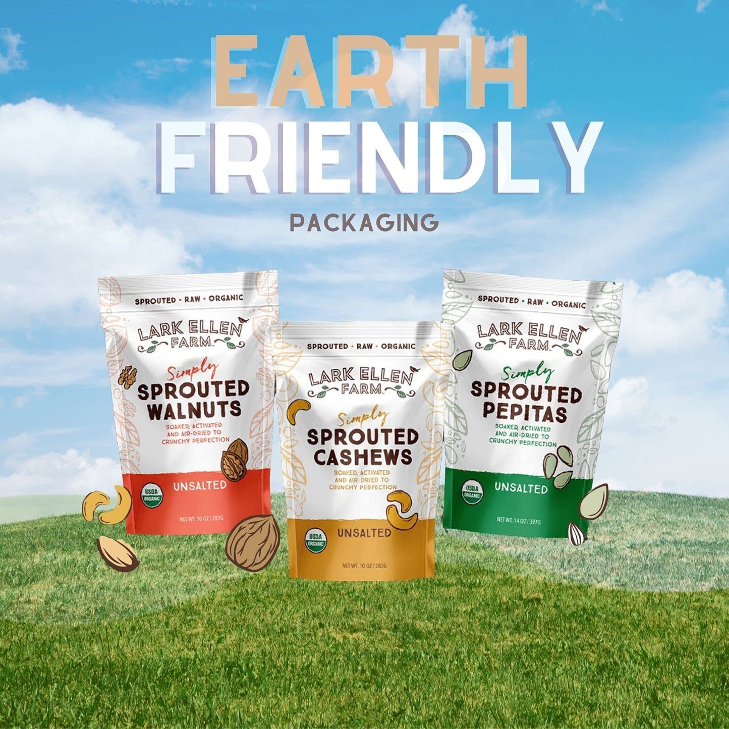 Lark Ellen Farm Sprouted Organic Certifed Walnuts Unsalted - Non Gmo, Keto Snacks, Paleo, Gluten Free, Vegan, Organic, Plant Bas