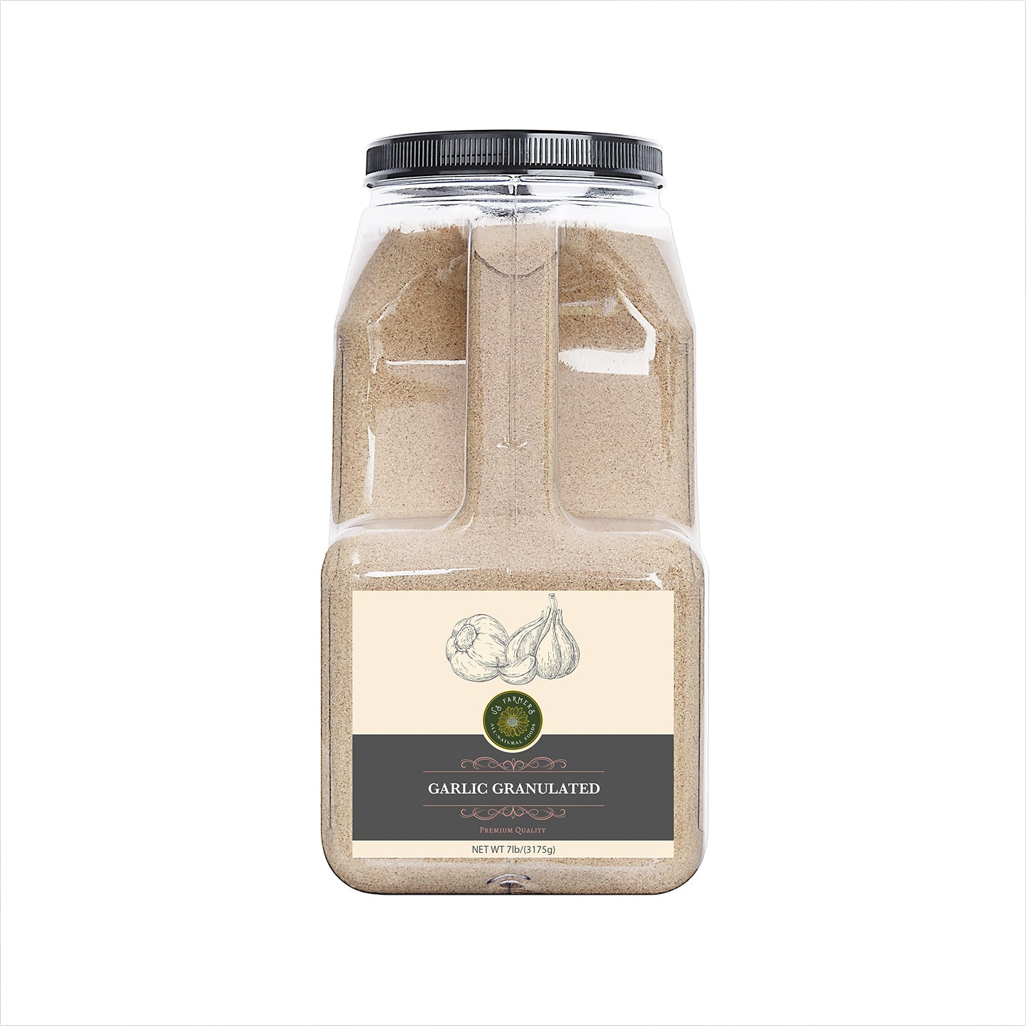 Us-Farmers Natural Premium Quality Granulated Garlic In Jar, 7Lbs, 112 Ounces, Upgraded Packings, Sealed, Chefs' Choice, Food Se