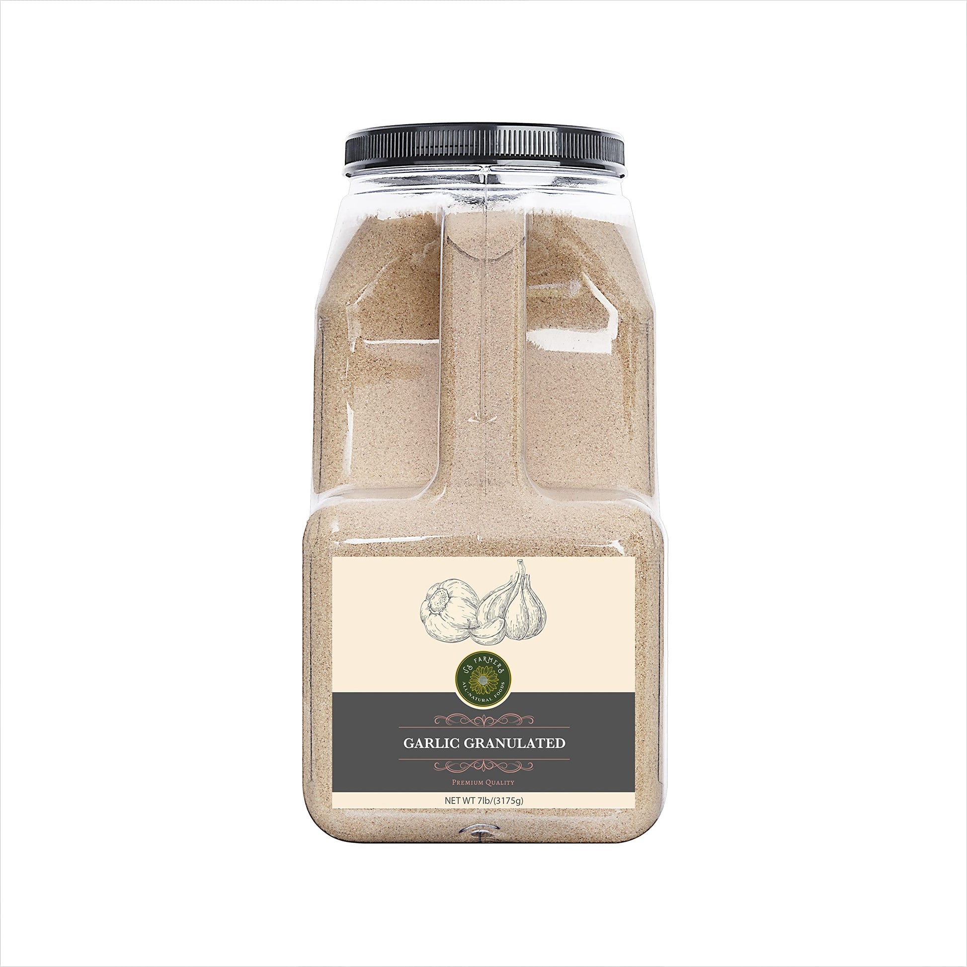 Us-Farmers Natural Premium Quality Granulated Garlic In Jar, 7Lbs, 112 Ounces, Upgraded Packings, Sealed, Chefs' Choice, Food Se