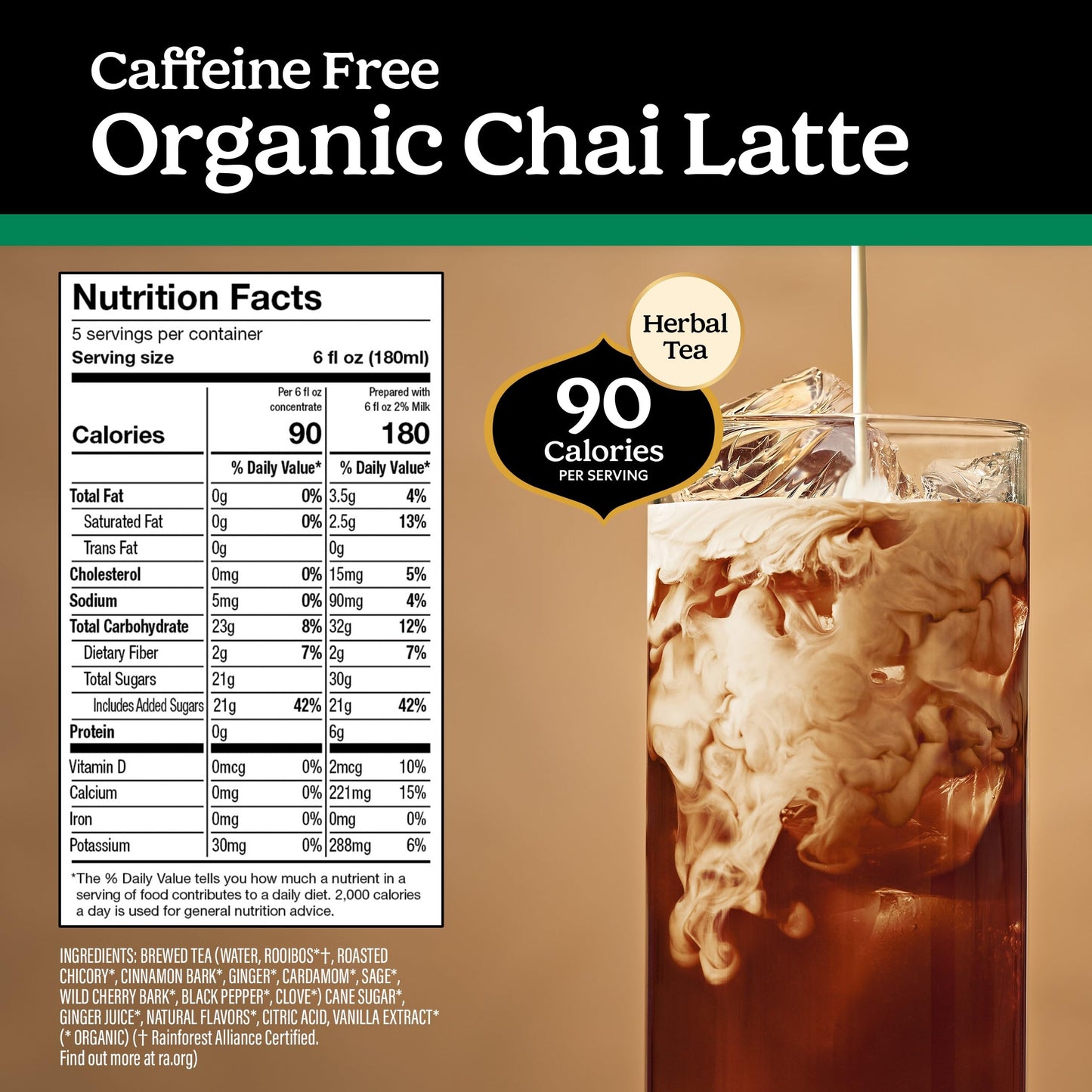 Yogi Organic Chai Latte Concentrate - Caffeine-Free, 32 Fl Oz (Pack of 3) - Includes Rooibos, Ginger, Cardamom, Cinnamon