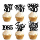 18pcs Black Glitter Happy 40th Dessert Cupcake Topper Pick for Funny Legend Since 1985 Theme Decor Supplies Men Women Happy 40 B