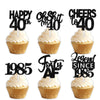 18pcs Black Glitter Happy 40th Dessert Cupcake Topper Pick for Funny Legend Since 1985 Theme Decor Supplies Men Women Happy 40 B