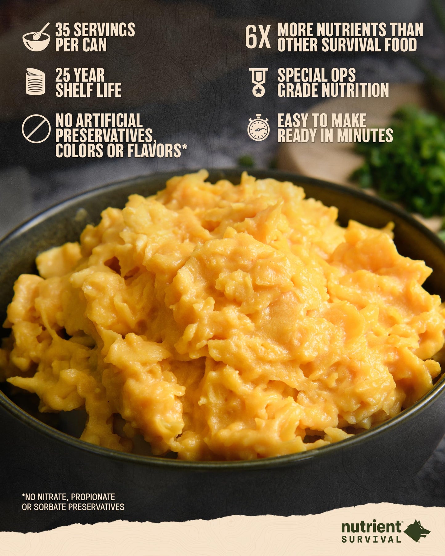 Nutrient Survival Freeze-Dried Powdered Eggs - 70 Egg Equivalent, 33 Essential Nutrients, Gluten-Free, Shelf Stable Up to 25 Years