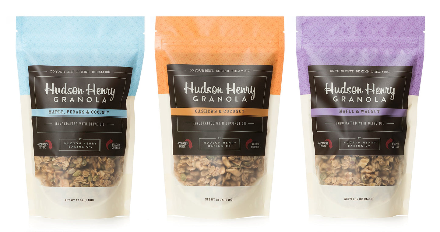 Hudson Henry Granola. Trio (Pecan, Cashew, And Walnut Granolas) - 12 Oz. Package, Pack Of 3 | Non-Gmo Project Verified