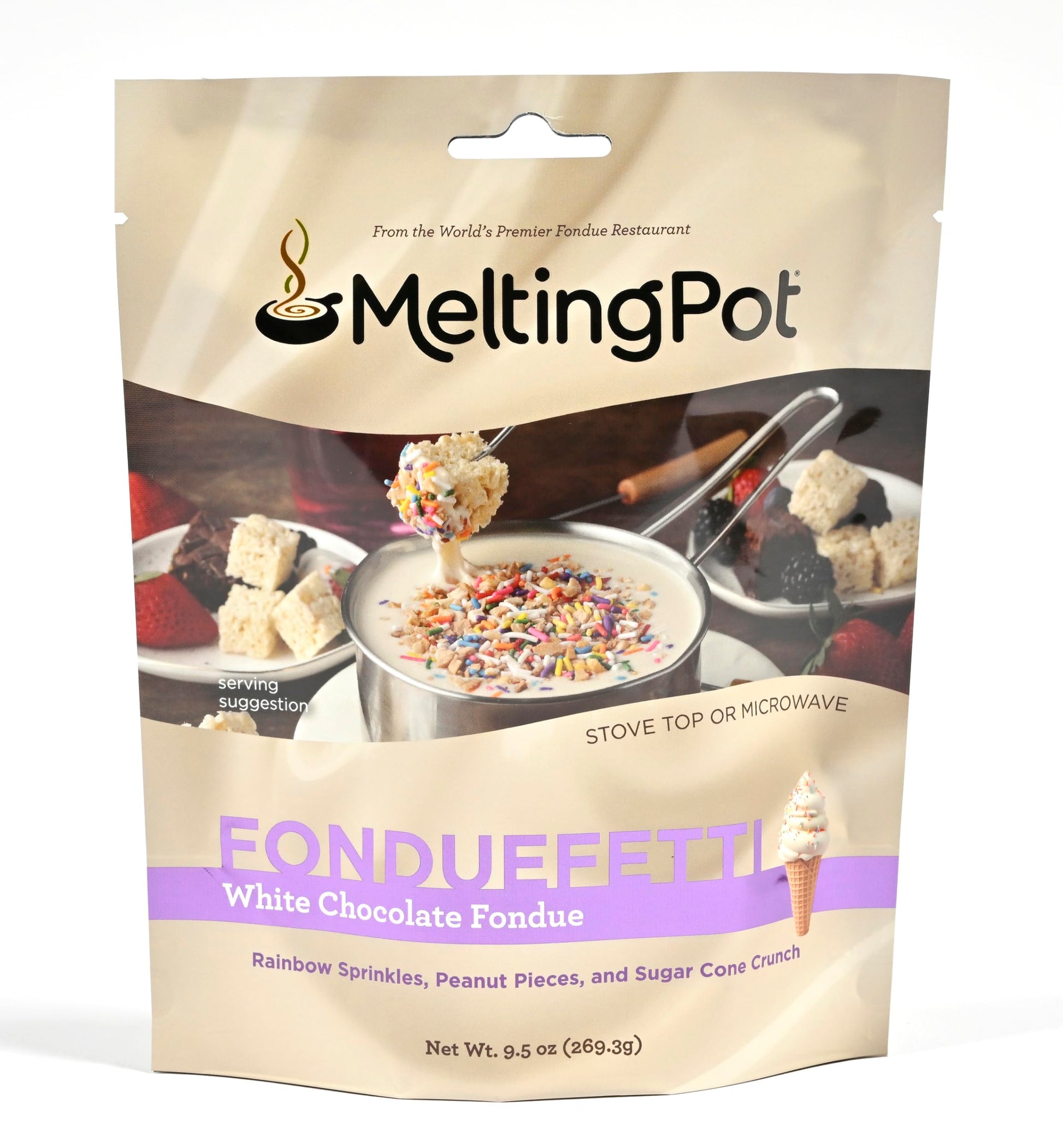 Melting Pot Chocolate Fondue; Mini Chocolate Wafers For Melting, White Chocolate Fonduefetti (Rainbow Sprinkles, Peanut Pieces, 