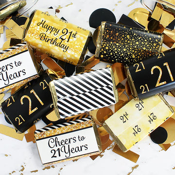 Distinctivs Black And Gold 21St Birthday Party Mini Candy Bar Wrappers - 45 Stickers, 21St Birthday Decorations