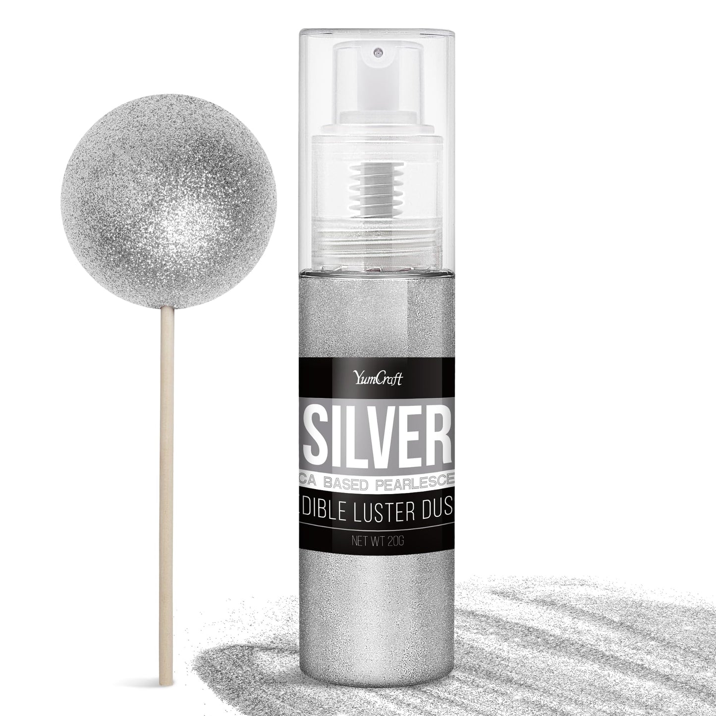 YumCraft Edible Glitter Spray - 20g Food Grade Luster Dust for Cake Decorating, Silver
