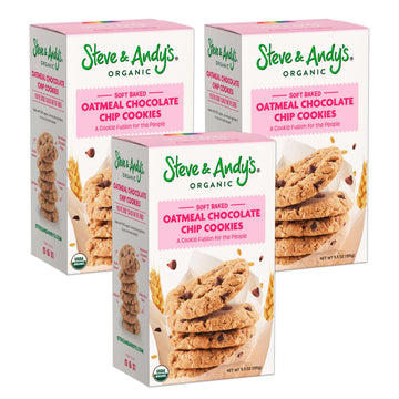 Plant-Based Oatmeal Chocolate Chip Cookies by Steve & Andys, Organic and Gluten Free Soft-Baked, Non-GMO and Kosher Certified, 5