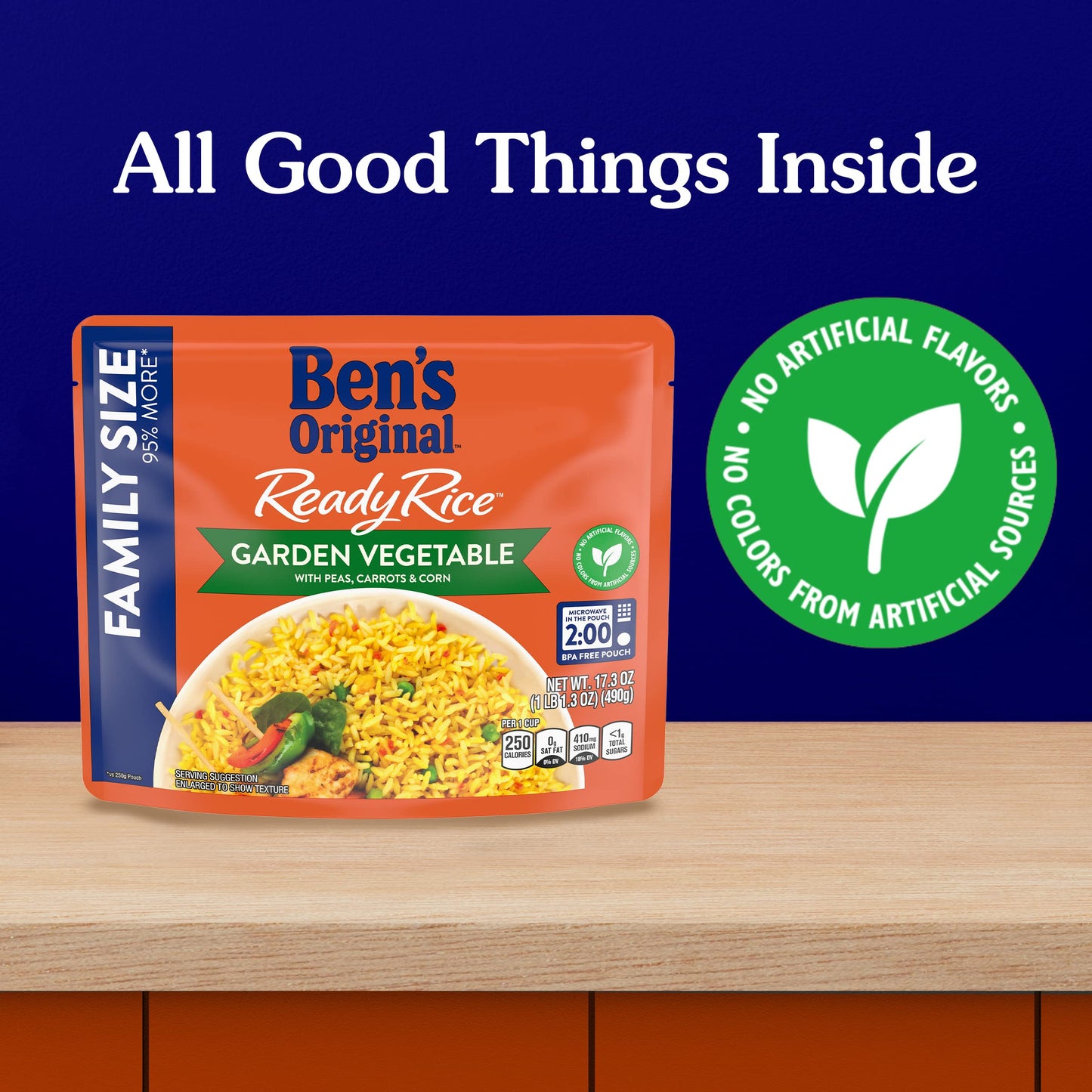 BEN'S ORIGINAL READY RICE Garden Vegetable Medley Flavored Rice, Family Size, 17.3 OZ Pouch (Pack of 6)