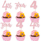 24 PCS 4th Birthday Cupcake Toppers Glitter Four Birthday Cupcake Picks Number 4 Cake Toppers for Baby Shower Kids 4th Birthday 