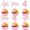 24 PCS 4th Birthday Cupcake Toppers Glitter Four Birthday Cupcake Picks Number 4 Cake Toppers for Baby Shower Kids 4th Birthday 
