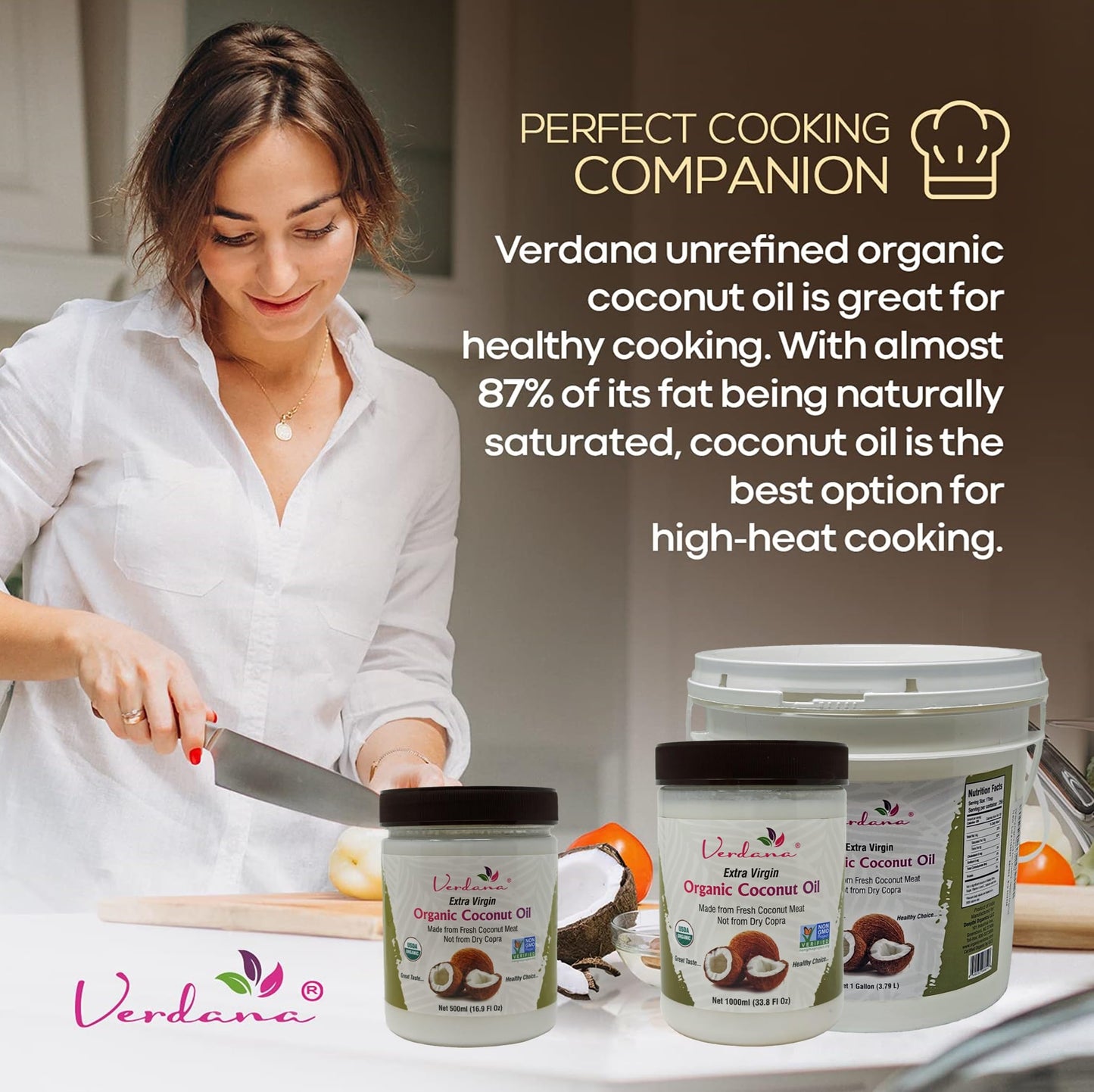 Verdana Extra Virgin Coconut Oil - USDA Organic  Unrefined Cold Pressed Oil for Baking and Cooking - 1 Gallon