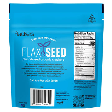 Flackers Organic Sea Salt Flaxseed Crackers, Gluten Free, Non GMO, Vegan, Keto Snack, 9g Fiber, 1g Net Carb, 5 Ounce 1-Pack