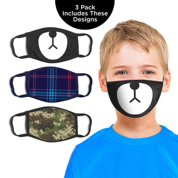 Abg Accessories Boys' 3-Pack Fashionable Protection, Reusable Fabric Face Age 3-7 Masks For Kids, Cat Design, 3 Count (Pack Of 1