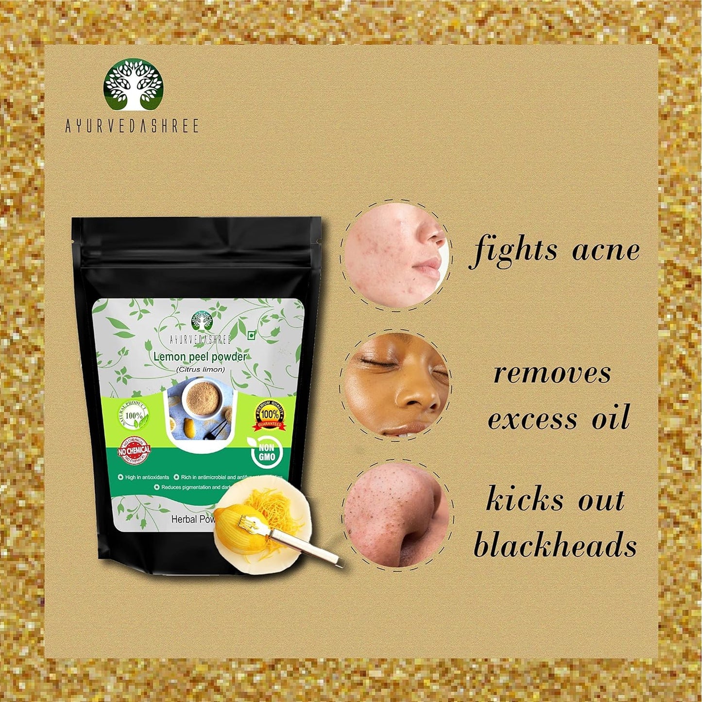 AYURVEDASHREE Lemon Peel Powder 100% Pure 100 Gm (3.53 Ounce) - Sun-Shade Dried Natural Ingredient