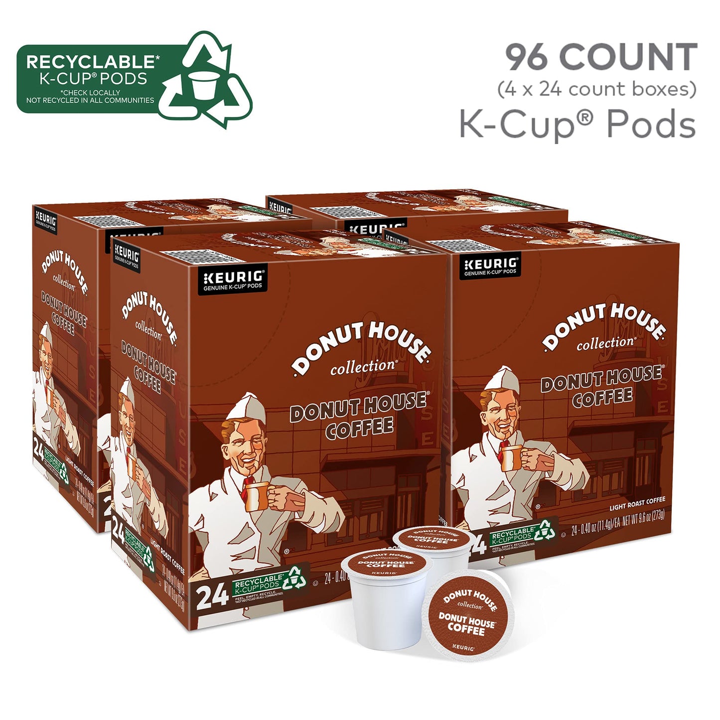 Donut House Collection Donut House Coffee Keurig Single-Serve K-Cup Pods, Light Roast Coffee, 96 Count