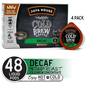 Java House Cold Brew Coffee Concentrate Single Serve Liquid Pods 1.35 Fluid Ounces Each 48 Count, Decaf, 64.8 Fl Oz, (Pack Of 4)