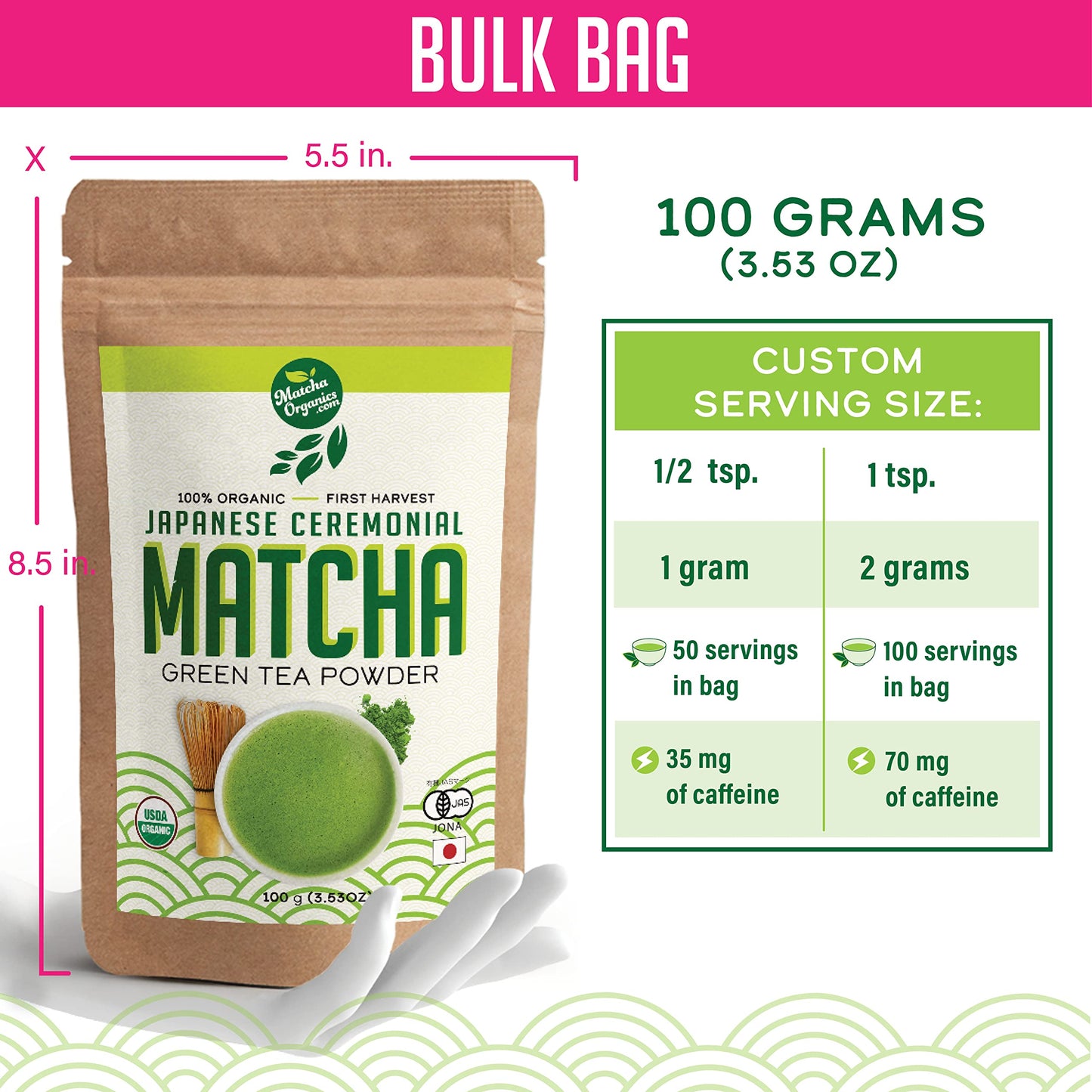 Premium Japanese Ceremonial Matcha Green Tea Powder - 1St Harvest Highest Grade - Usda & Jas Organic - From Japan - Perfect For