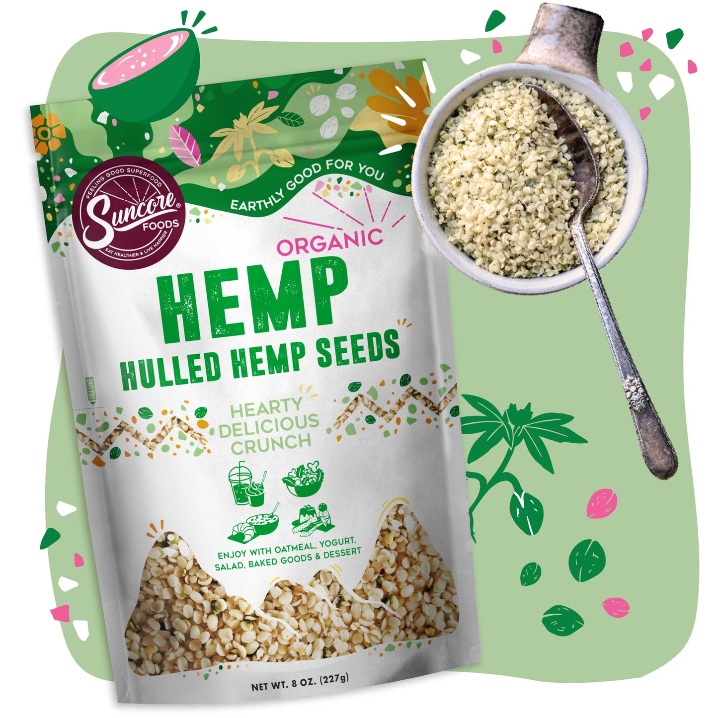Suncore Foods Organic Hemp Seeds, Gluten-Free, Non-GMO, 8oz (1 Pack)