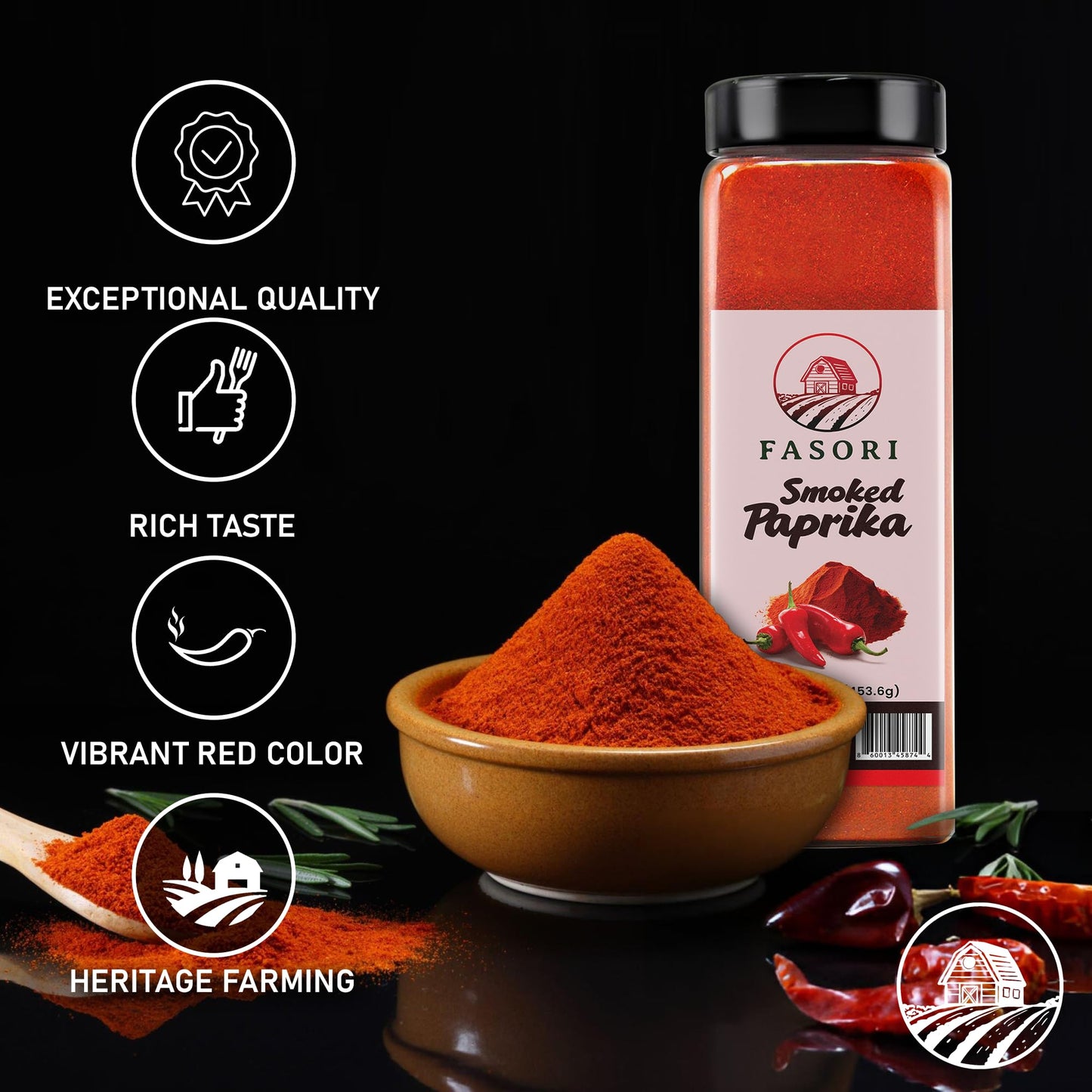 Fasori Smoked Paprika Powder 16 oz (1lb) enhanced Ground Paprika Spice  Bold Smoky Flavor  Perfect for Cooking  BBQ & Grilling