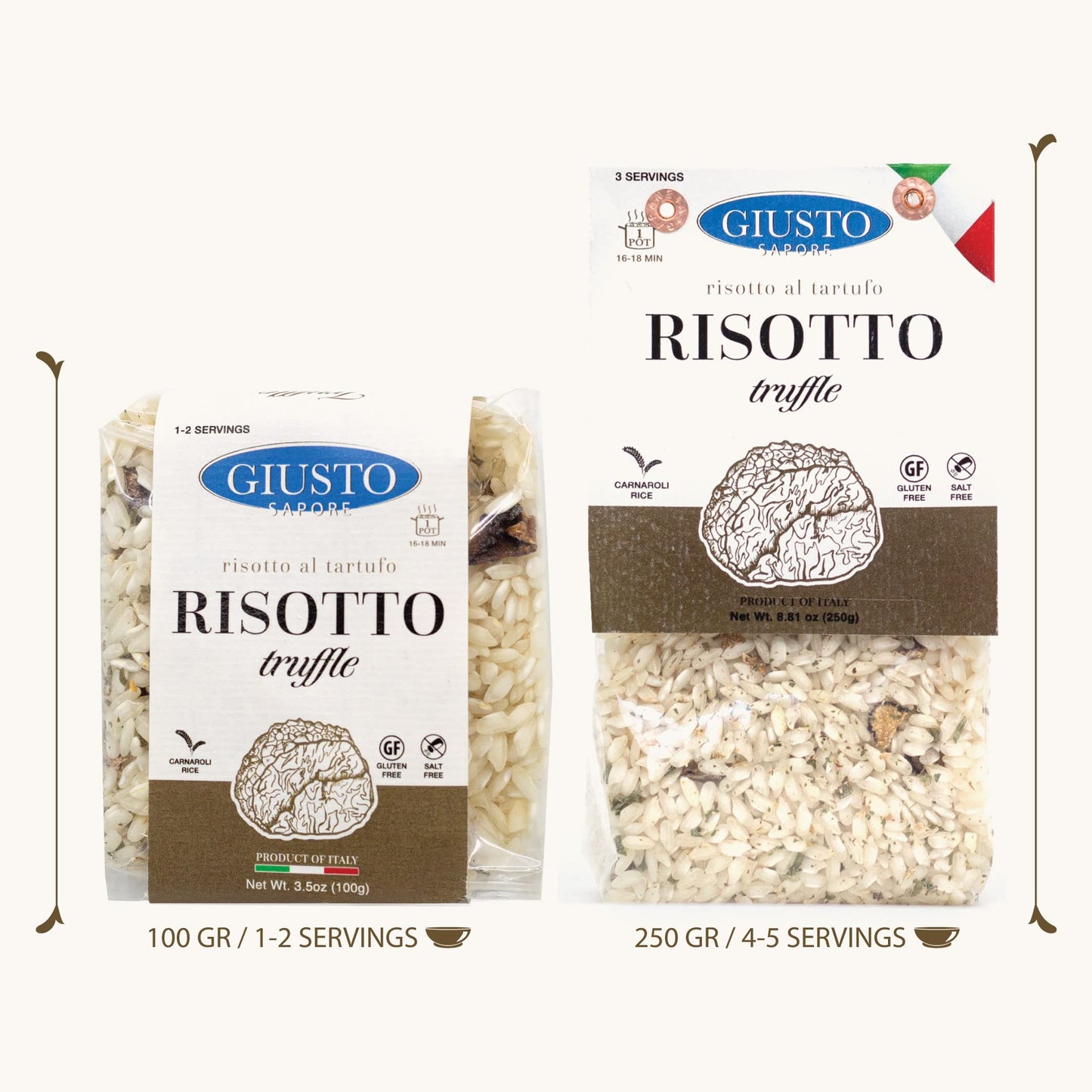 Giusto Sapore Italian Risotto - Truffle - All Natural Gluten Free, No Added Salt - Premium Gourmet 3-4 Serving Size, 8.81 Oz - Imported From Italy And Family Owned