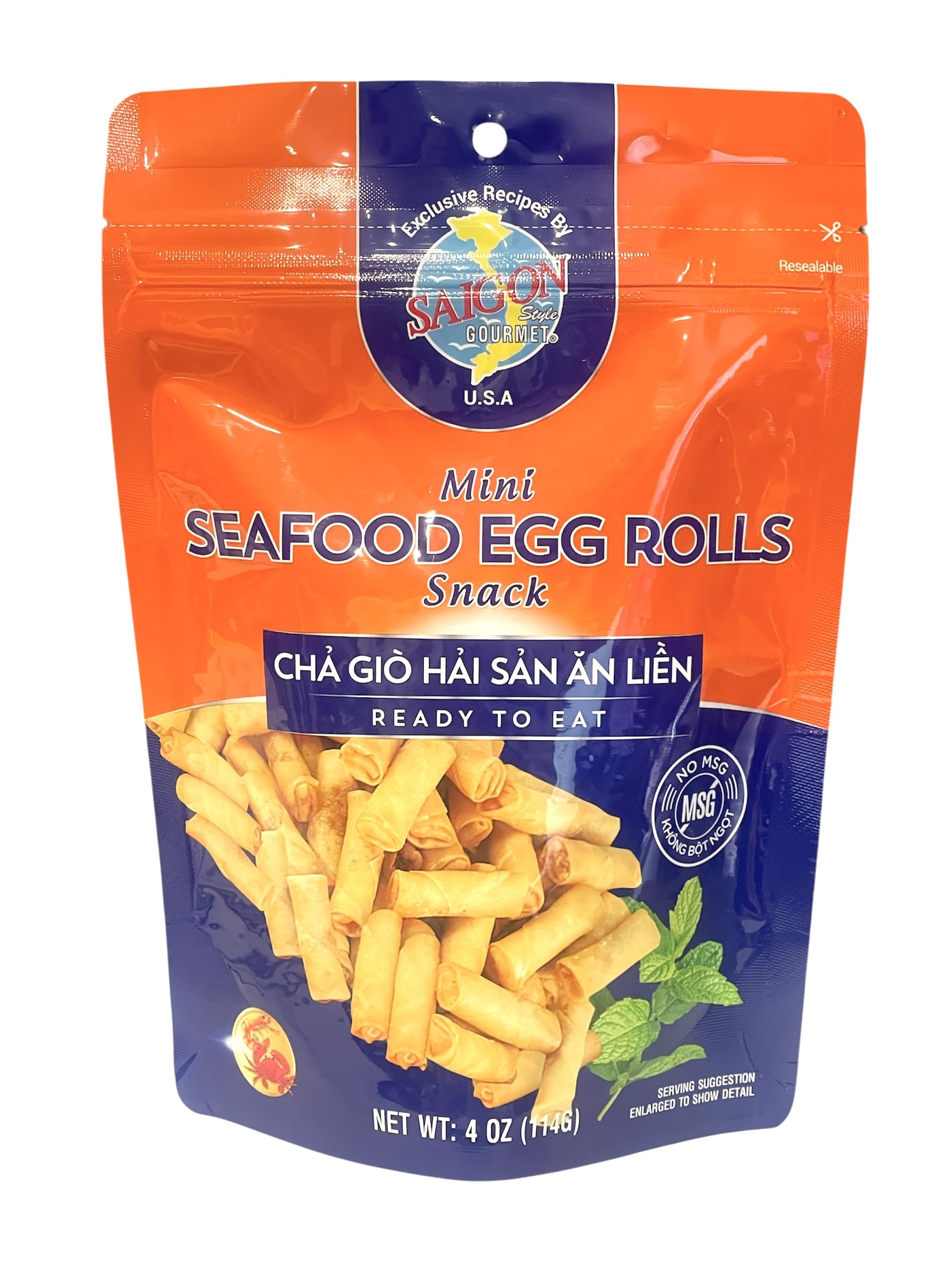 Mini Seafood Egg Rolls Snack Ready To Eat - Cha Gio Hai San An Lien - 4 Oz per Bag