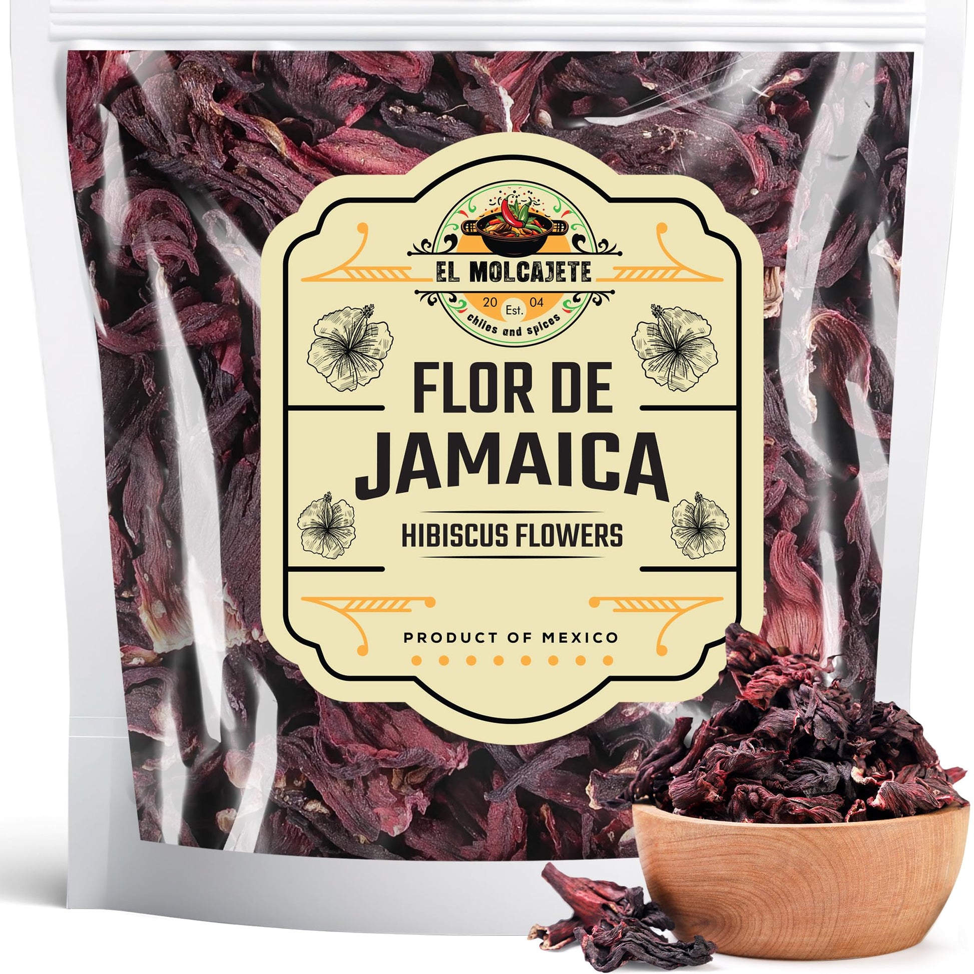 Hibiscus Flowers 4Oz - All-Natural & Triple Cleaned For Vibrant Flavor. Whole Soft Flor De Jamaica Petals  Use For Refreshing Hot Or Iced Tea  Agua Fresca & More. By El Molcajete
