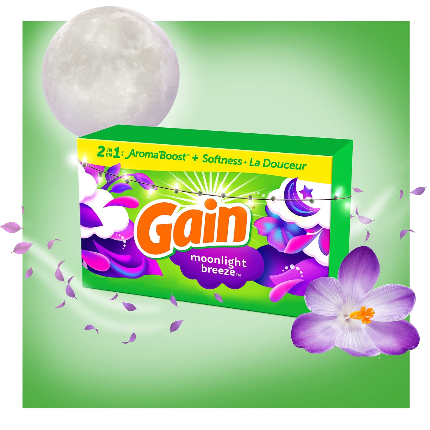 Gain Dryer Sheets Laundry Fabric Softener, Moonlight Breeze, 240 Count