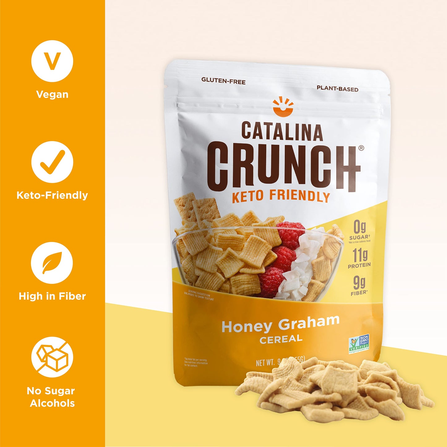 Catalina Crunch Protein Cereal - Sugar Free Breakfast Cereal with 11g of Protein - Gluten Free, Keto Friendly - Honey Graham - 9
