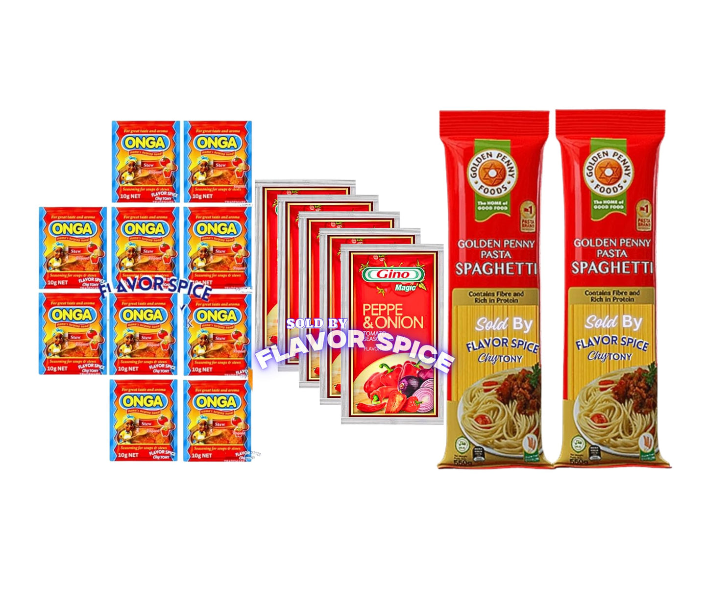 Pepper Onion Seasoning Mix Tomato Paste Pack of 5 | 1 Roll of onga stew small size 10g pack 10 pcs | With Golden Penny Spaghetti