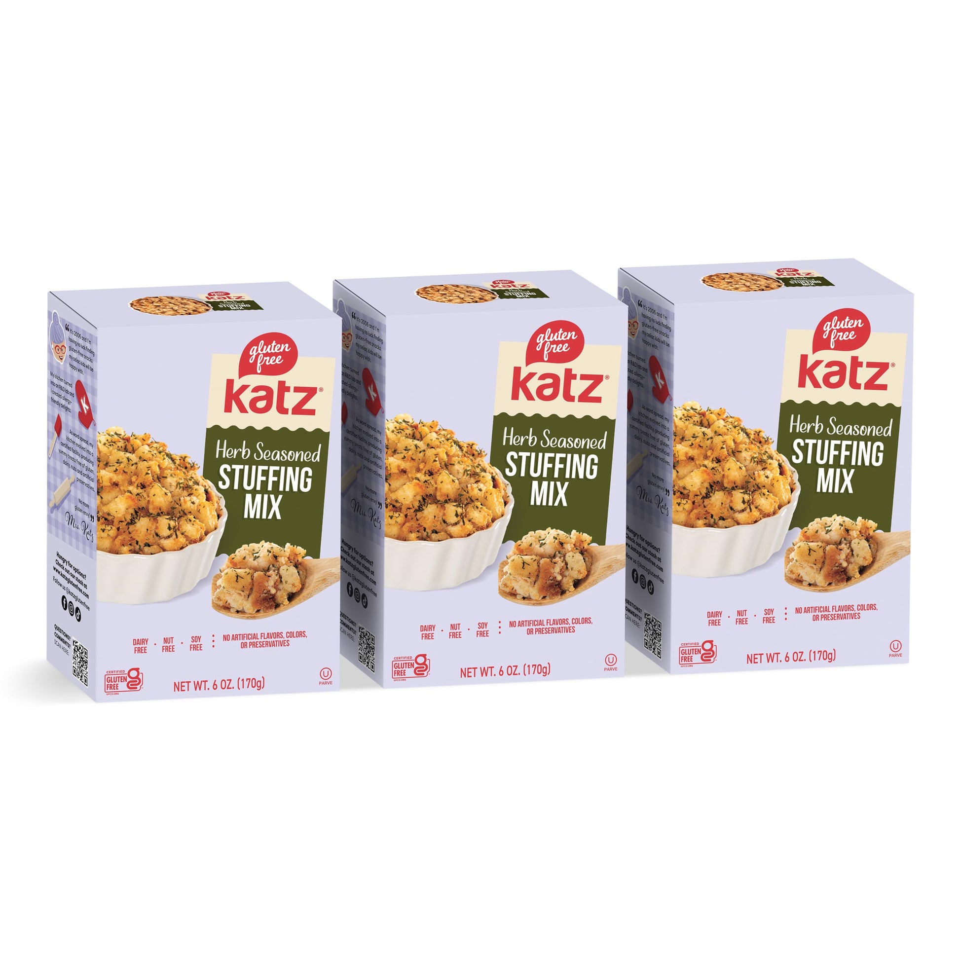 Katz Gluten Free Herb Seasoned Stuffing Mix Perfectly For All Your Holiday And Everyday Cooking Needs  With No Artificial Flavors  Colors  Or Preservatives Pack of 3 (6 Oz)