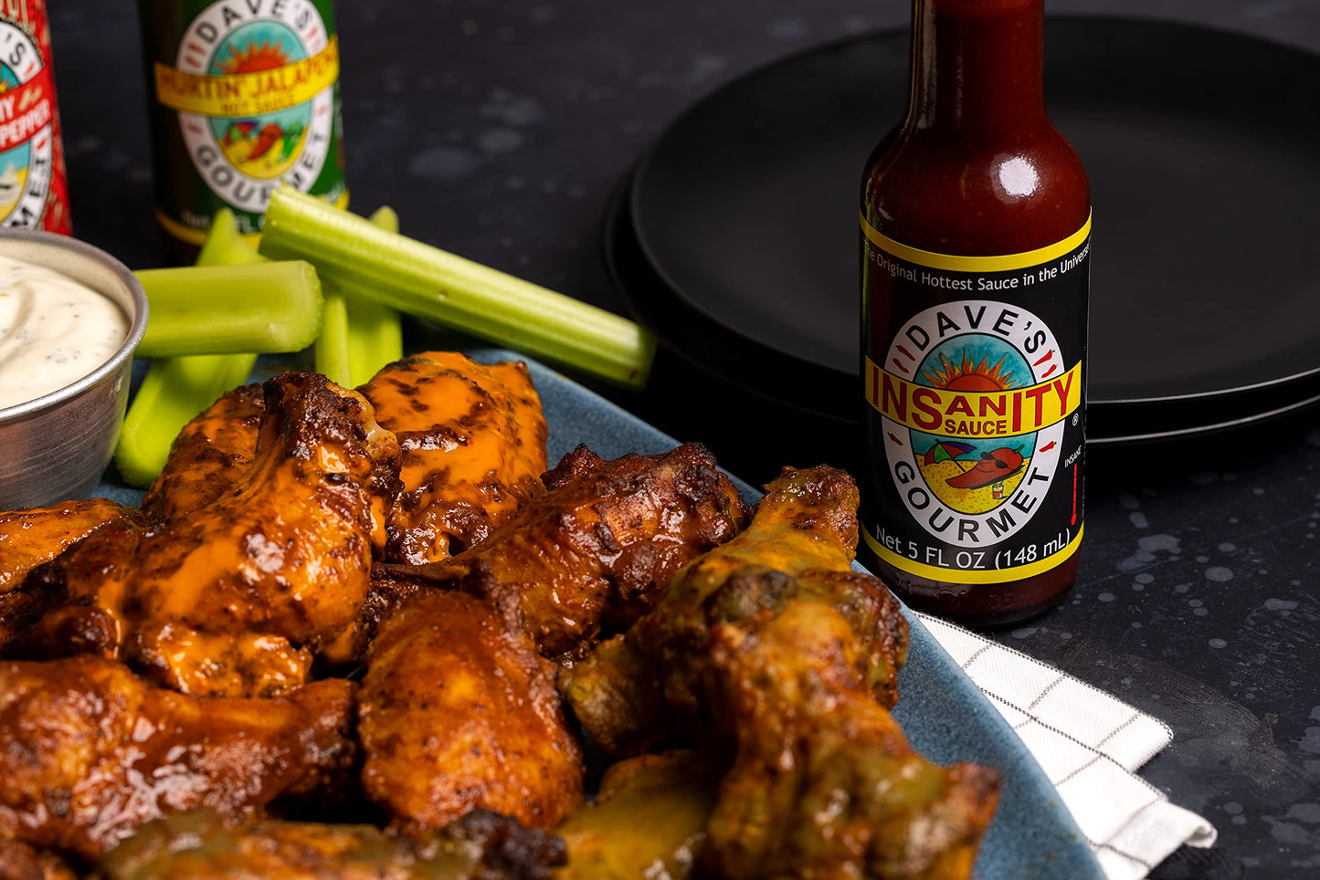 Dave's Gourmet Original Insanity Hot Sauce Featured on Hot Ones Season 1-3 Bottles